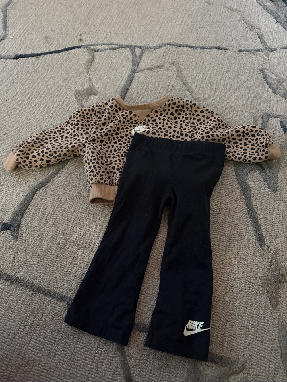 Nike Black Leggings with Tan Leopard Sweatshirt